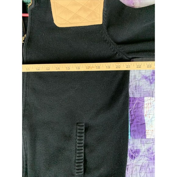 Lauren Ralph Lauren Women Large Black Equestrian Cardigan Faux Suede Patch - Picture 5 of 8